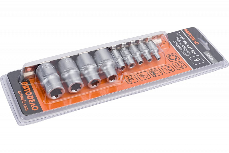 39829 Набор головок TORX E4-E16 (DR1/4"&1/2"; 9пр; планка) АвтоДело 3